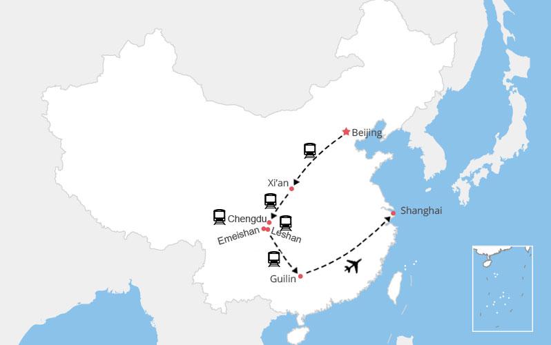 Carte circuit 15 jours en chine Pékin - Xi'an - Chengdu&Leshan&Emeishan - Guilin&Yangshuo&Longsheng - Shanghai